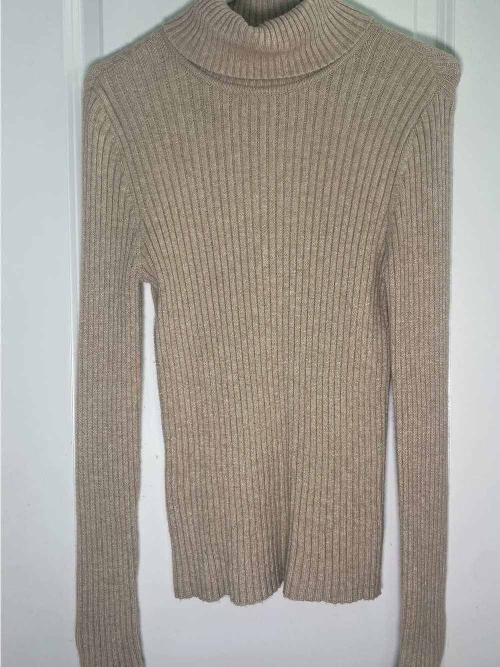 Express Beige Ribbed Knit Turtleneck Sweater - Size Medium